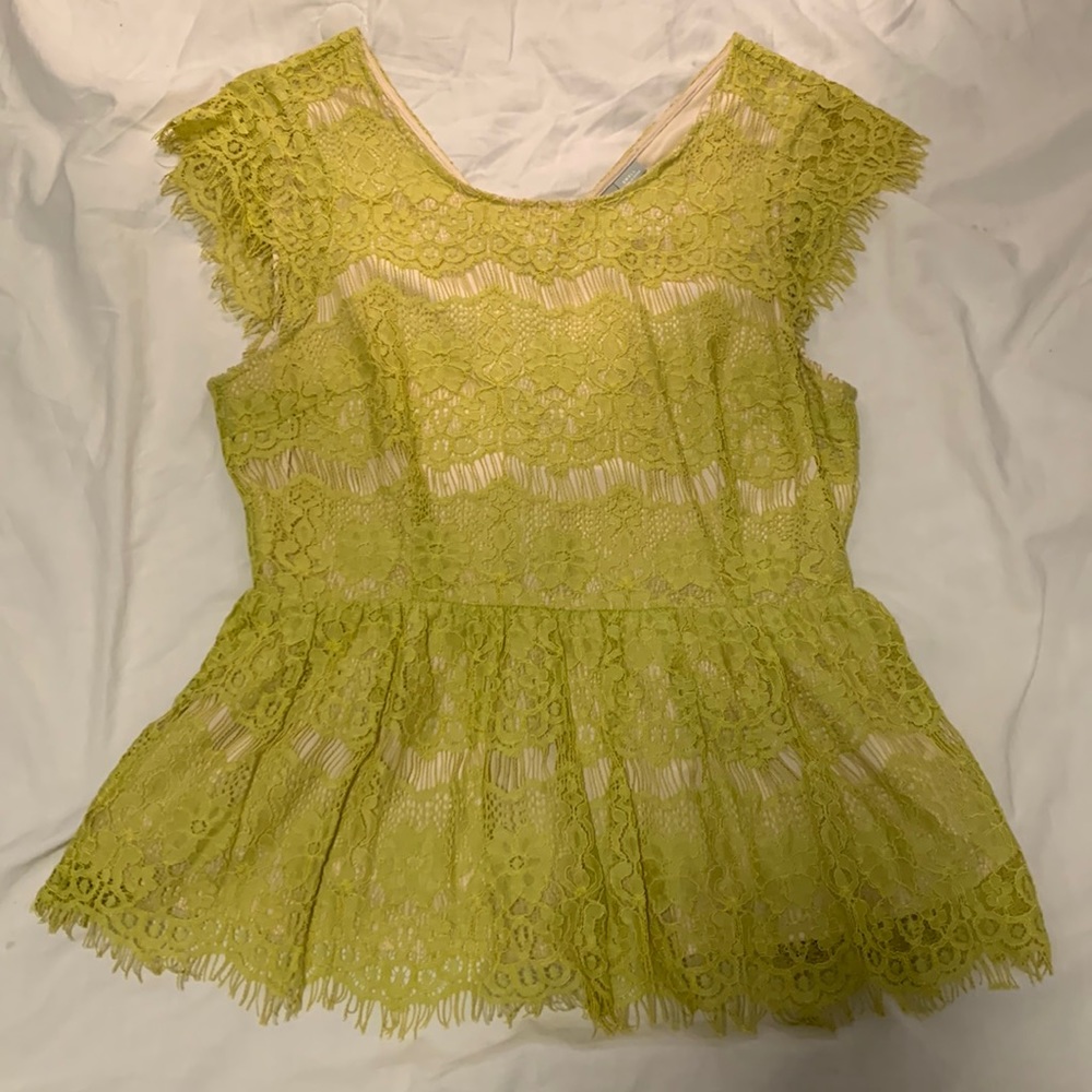 Anthropologie Lace Peplum Blouse - Chartreuse